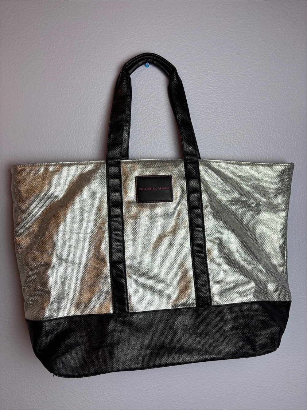 Victoria's Secret Metallic Silver and Black Tote